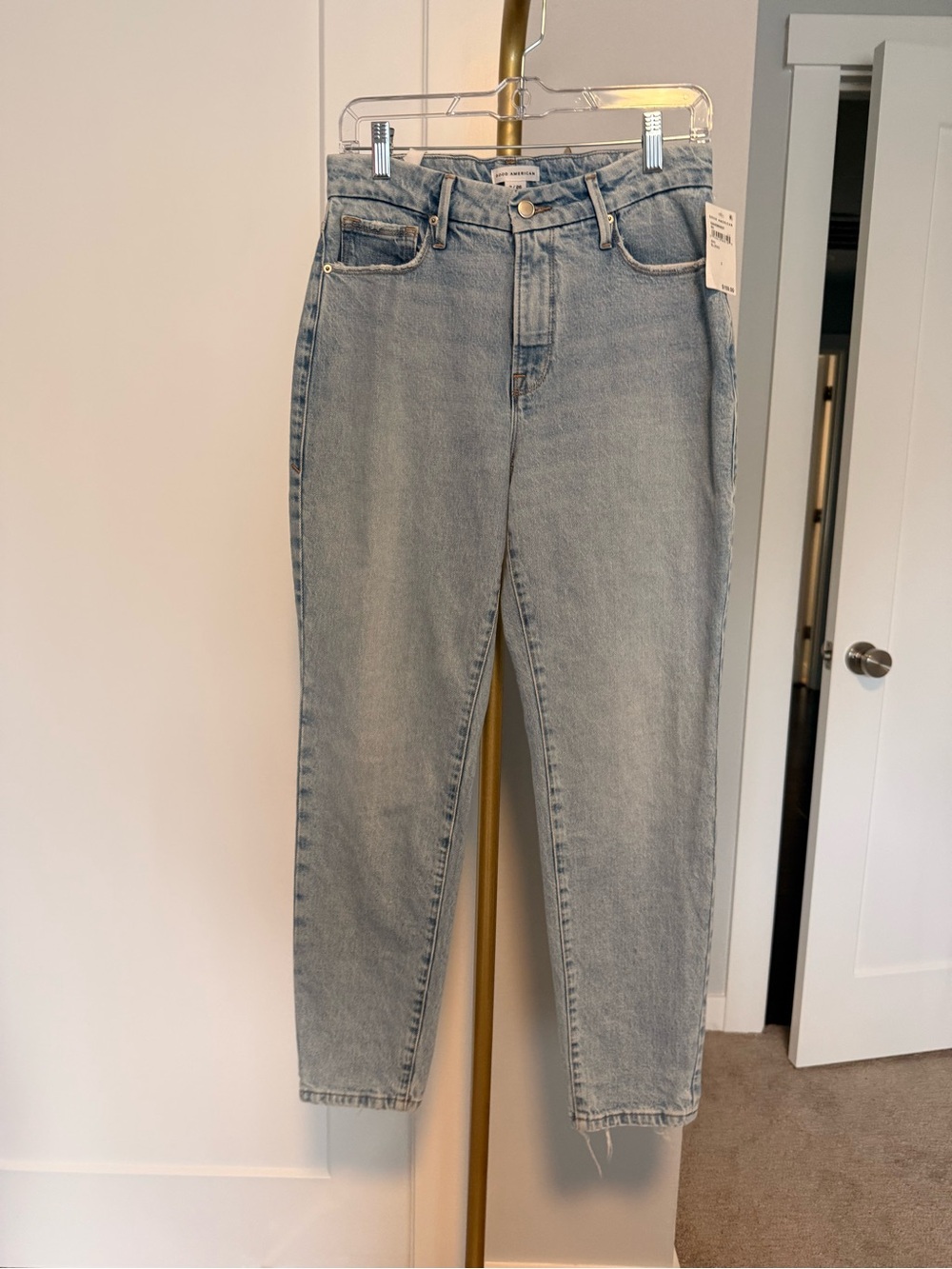 Good American High-Rise Light Blue Straight Jeans